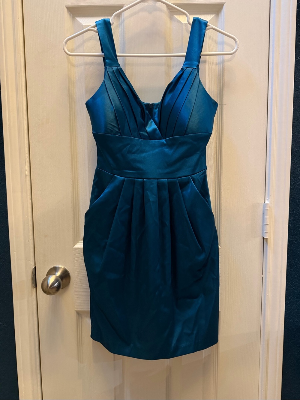 Satin Pleated Teal Mini Dress WITH POCKETS - Women's Sleeveless Party Dress